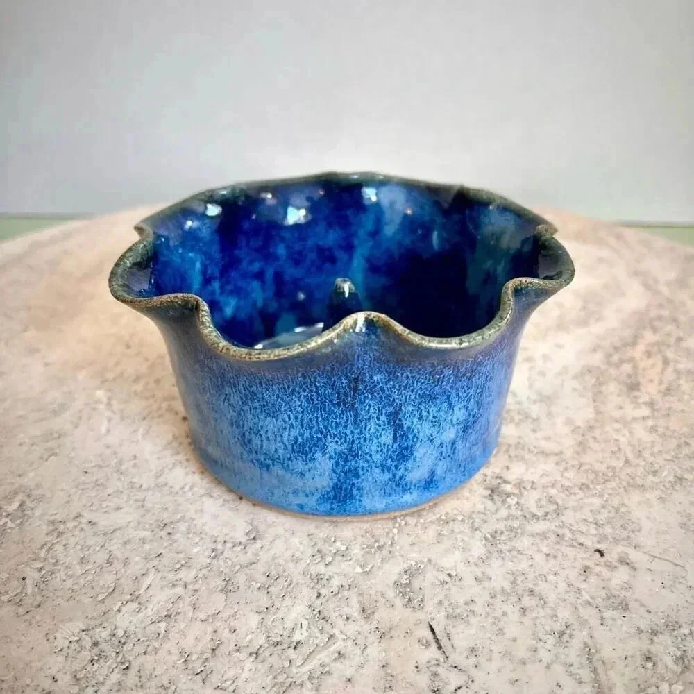 Vintage Oquinn Pottery Apple Baking Dish Blue Signed‎ by Artist 2003